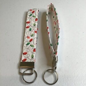 Key fob wristlet Christmas Lights on white w silver tone hardware HANDMADE new